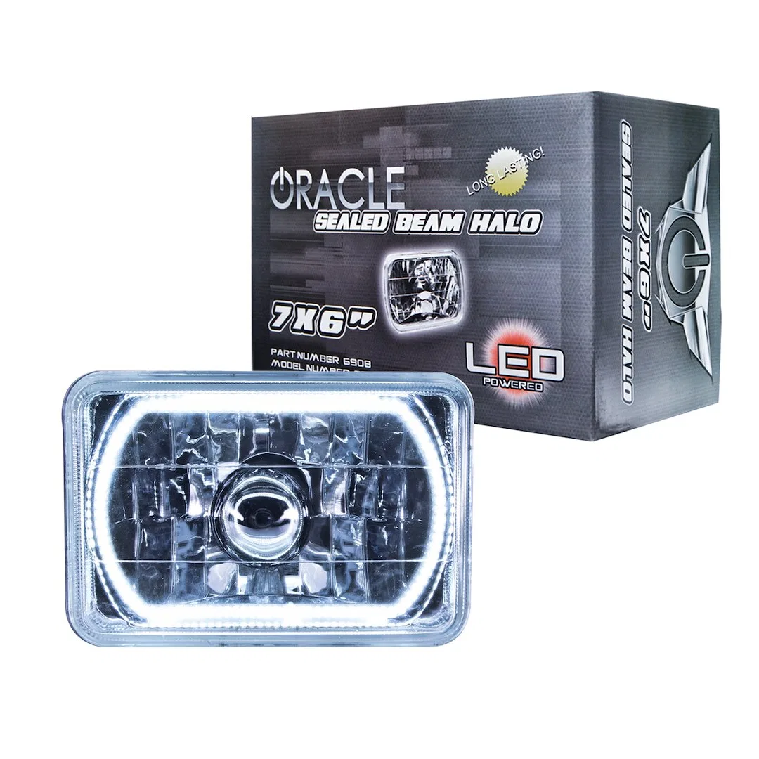 6908-001 – ORACLE LIGHT Headlight Assembly, LED Bulb Sealed Beam H6054 LED White Halo 7 Inch x 6 Inch Rectangular Chr...